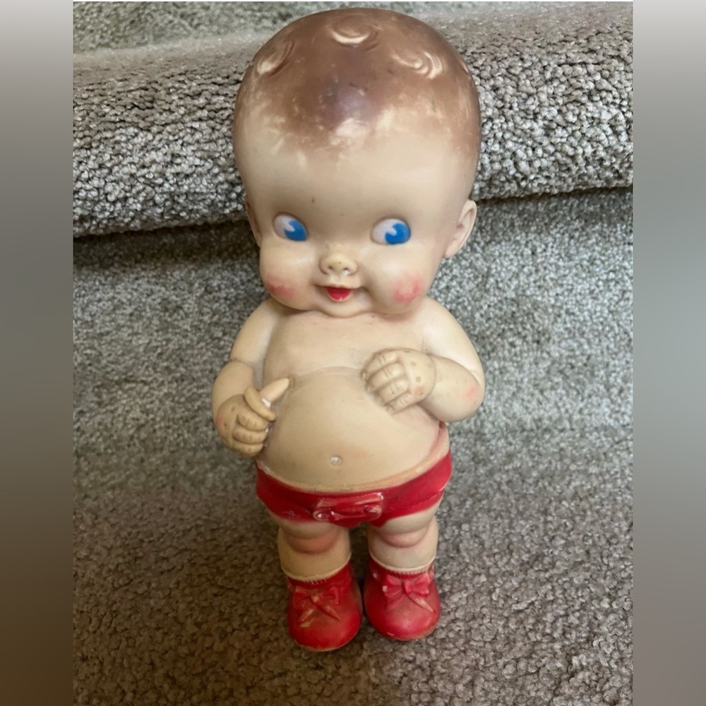 Vintage 1950s Sun Rubber TOD-L-TOT 8" Baby Boy Doll Red Boots Toy
